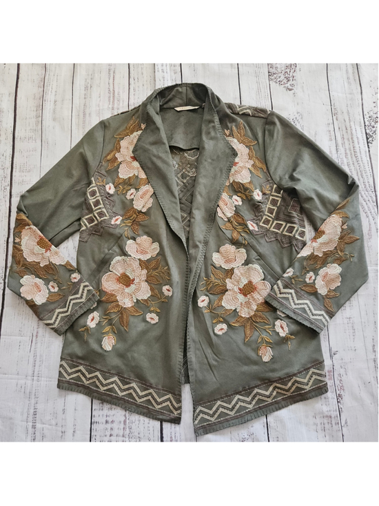 Soft Surroundings Sweaters - Soft Surroundings Fleur De Faux Suede Embroidered Jacket Flower Boho Medium